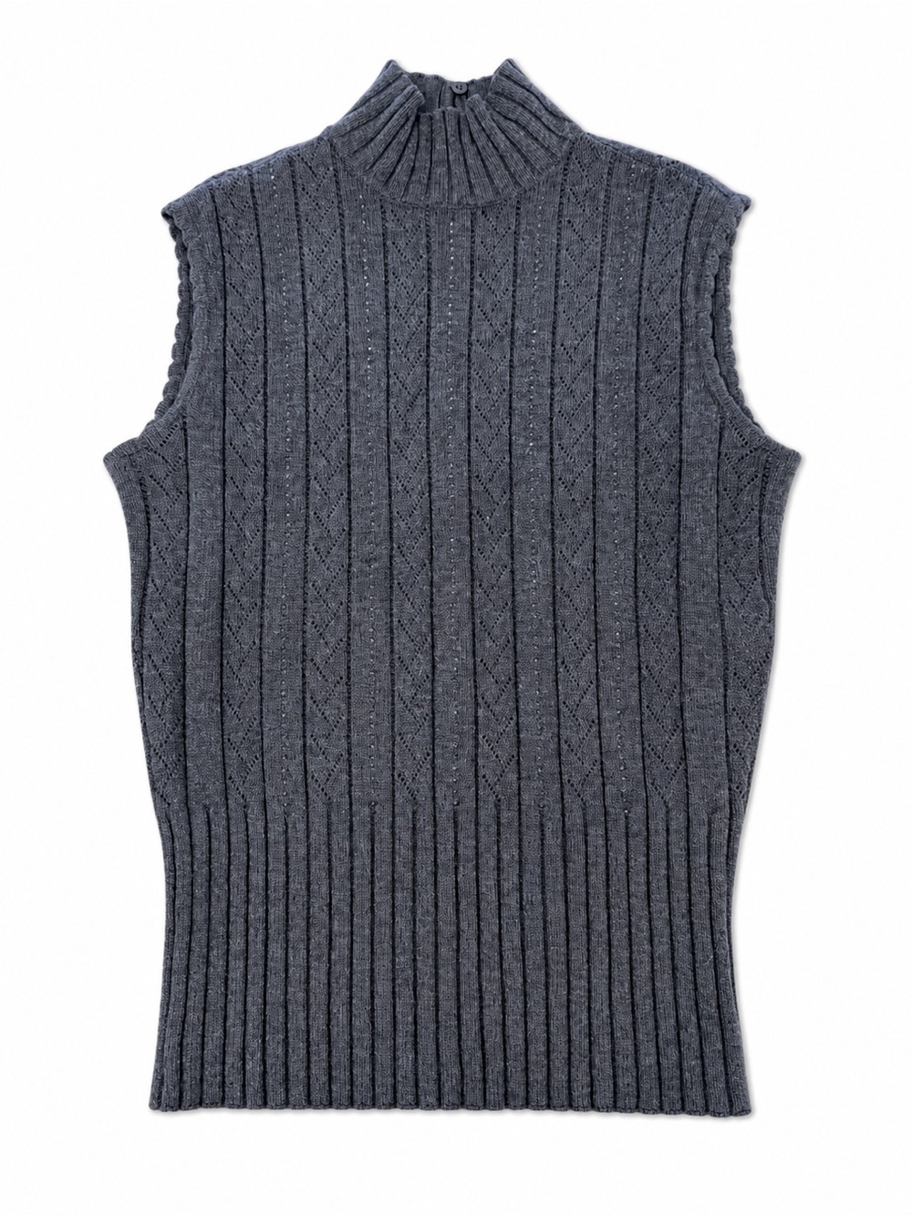 Escada Charcoal Sleeveless Turtleneck Cable-Knit Sweater Vest